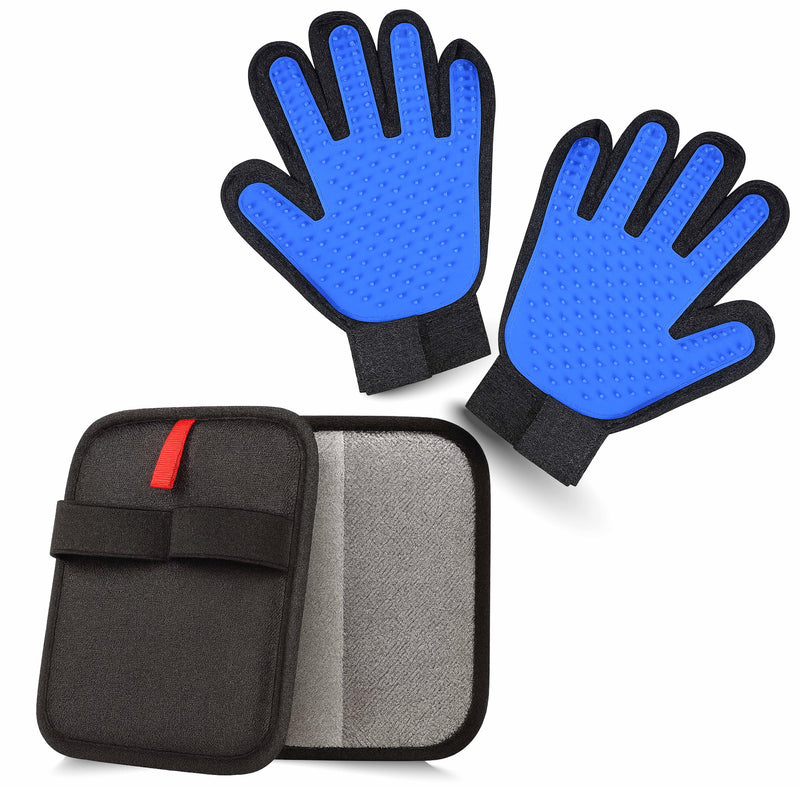 3-PCS Pet Grooming Set – 255-Tip Deshedding Gloves for Dogs & Cats, Gentle Massage Mitt & Hair Remover Brush (Left & Right Hand) + Electrostatic Pet Hair Remover Glove for Furniture & Clothes - PawsPlanet Australia