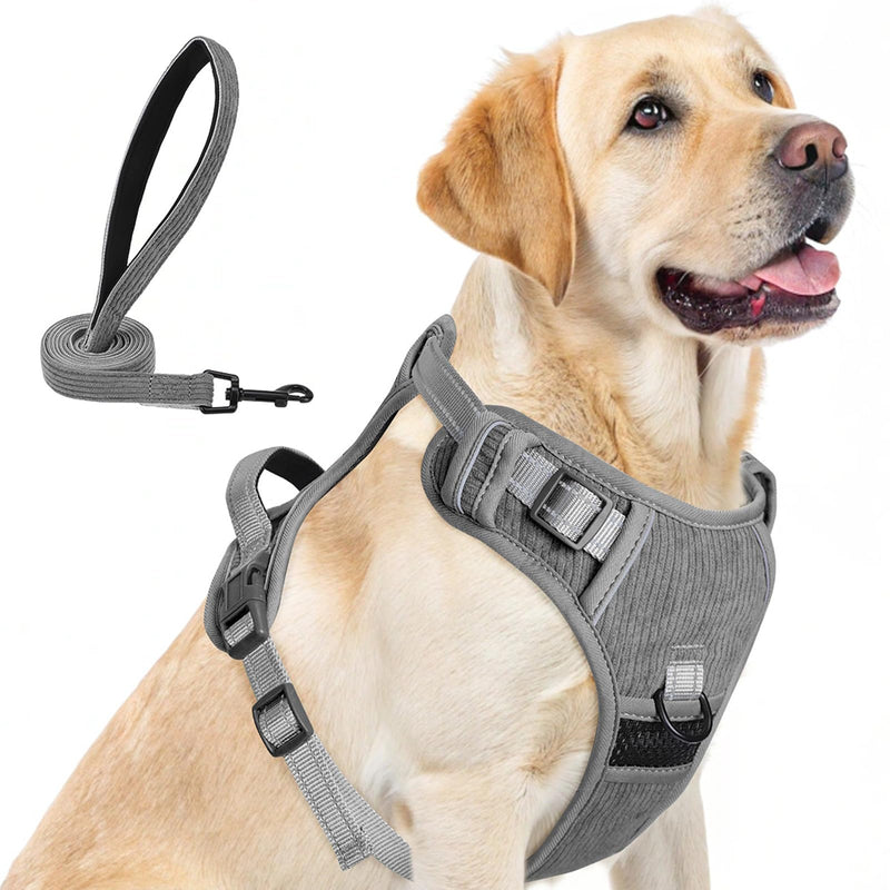 BEAUTYZOO No Pull Dog Harness Large, Adjustable Dog Harness and Leash Set -Easy Wearing with 3 Buckles/Control Handle,No Choke Soft Padded Reflective Pet Vest for Training Walking Hiking,Grey L L: chest 22"-33" Solid Grey - PawsPlanet Australia