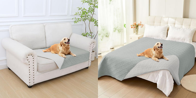 hyha Waterproof Dog Bed Blanket, Soft Pet Blankets 30x53 Inch and 82x102 Inch in Grey/Light Grey, 2 Item Bundle - PawsPlanet Australia