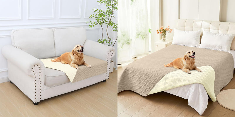 hyha Waterproof Dog Bed Blanket, Soft Pet Blankets 30x53 Inch and 82x102 Inch in Taupe/Beige, 2 Item Bundle - PawsPlanet Australia