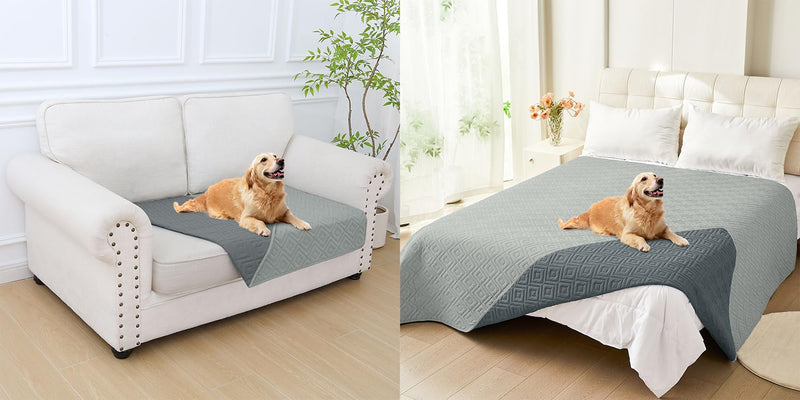 hyha Waterproof Dog Bed Blanket, Soft Pet Blankets 30x53 Inch and 82x102 Inch in Grey/Dark Grey, 2 Item Bundle - PawsPlanet Australia