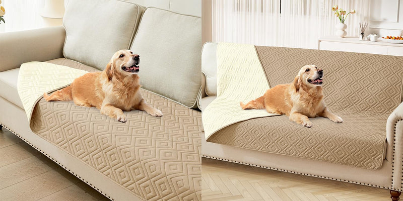 hyha Waterproof Dog Bed Blanket, Soft Pet Blankets 30x70 Inch and 68x82 Inch in Camel/Beige, 2 Item Bundle - PawsPlanet Australia