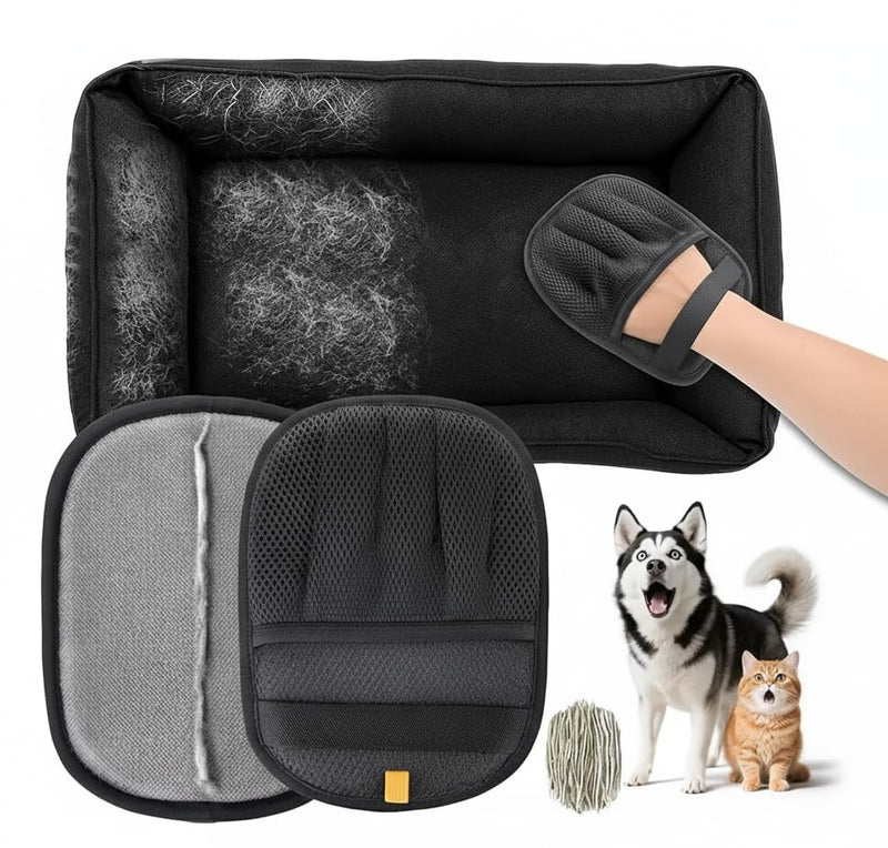 Pet Hair Removal Glove 2 Pack - Electrostatic Cat Hair Remover for Couch Furniture | Dog Hair Remover Magic Brush Reusable | Pet Hair Remover for Clothes Laundry Carpet Car Seat [with Grooming Brush] - PawsPlanet Australia