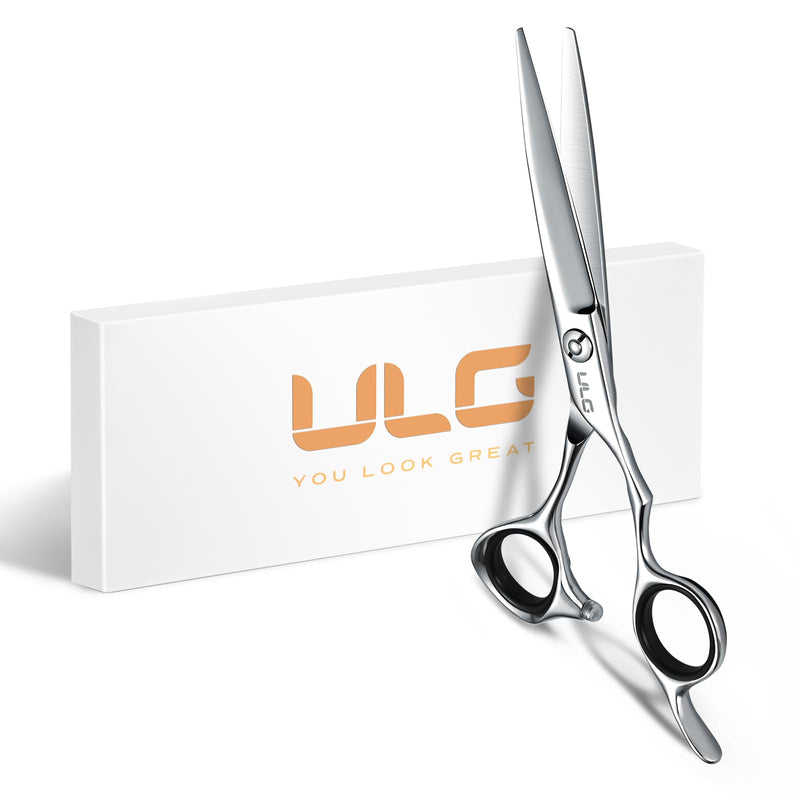 ULG Professional Hair Cutting Scissors 6.5 Inch – Japanese Stainless Steel Barber Shears for Salon & Home Haircut, Ergonomic Offset Handles with Silencer, Hand-Honed Sharp Blades, Silver - PawsPlanet Australia