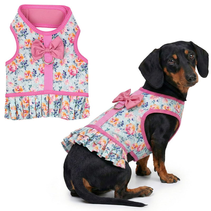 Parisian Pet Floral Dog Harness Dress - Breathable No Pull Puppy Dress with Pink Bow and Leash Ring - 100% Mesh Fabric Harnesses for Dogs - Soft Padded Step in Pet Vest - Dog Harness for Large Dogs XL Spring Blossoms