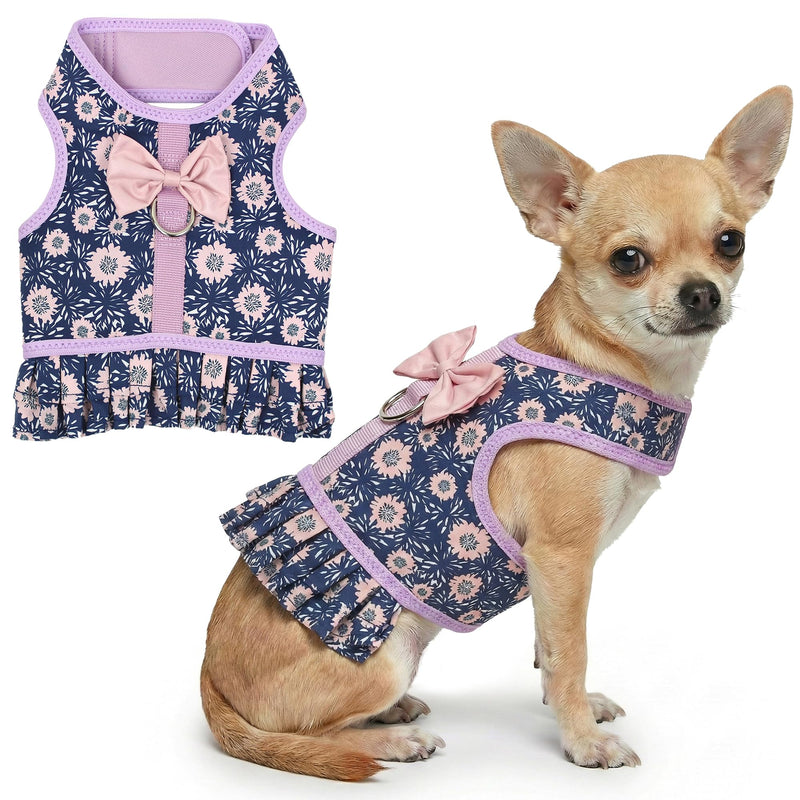 Parisian Pet Floral Dog Harness Dress - Breathable No Pull Puppy Dress with Leash Ring - 100% Mesh Fabric Harnesses for Dogs - Soft Padded Step in Pet Vest - All Weather Dog Harness Small Sized Dogs S Midnight Blossoms