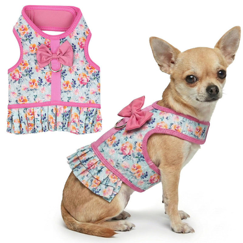 Parisian Pet Floral Dog Harness Dress - Breathable No Pull Puppy Dress with Pink Bow and Leash Ring - 100% Mesh Fabric Harnesses for Dogs - Soft Padded Step in Pet Vest - Dog Harness Small Sized Dogs S Spring Blossoms - PawsPlanet Australia
