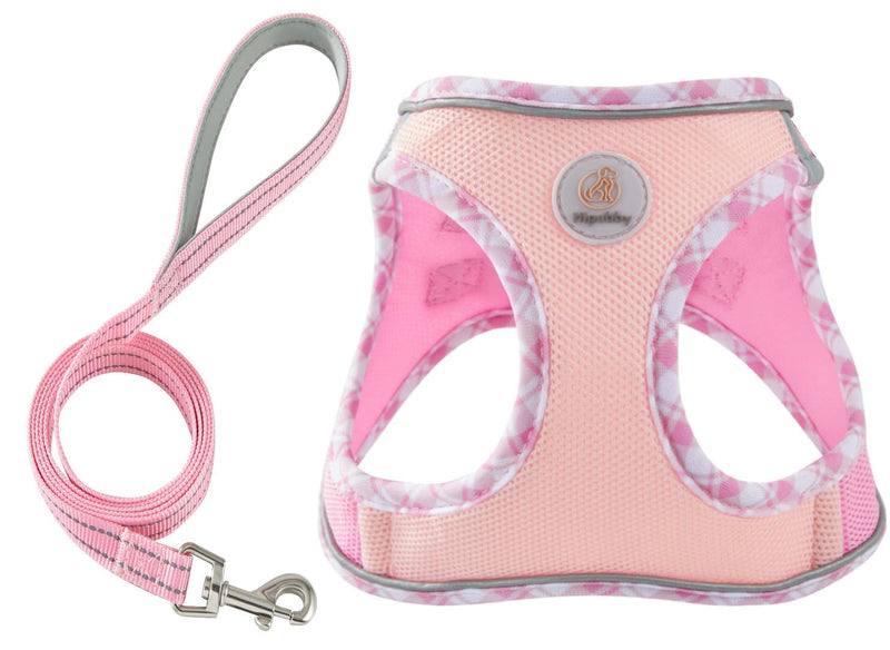 Hipubby Dog Harness Small Sized and Leash Set, No Pull Soft Mesh Puppy Vest, Reflective Breathable Lightweight Pet Harness, Harness for Small Medium Dogs and Cats - Light Pink XS XS (Chest: 12.5"-14") - PawsPlanet Australia