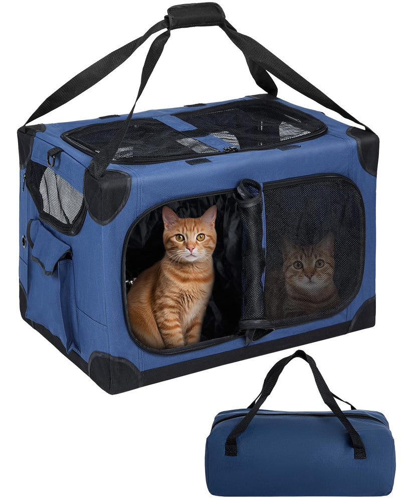 Extra Large Cat Carrier for 2 Cats, XL with Removable Divider, Foldable Soft-Sided Pet Carrier with Storage Tote, Portable Travel Crate for Large Cats, for Car & Home Use, 24" x 17" x 17" Blue