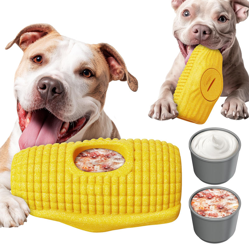 Interactive Dog Toys for Aggressive Chewers, Indestructible Dog Toy to Keep Them Busy, Corn-Shaped Durable Dog Chew Toys for Large & Medium Breeds, Frozen Treat Holder for Anxiety Relief & Dental Care