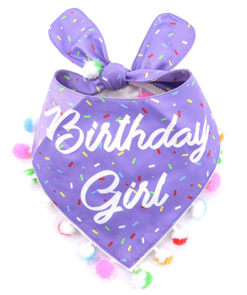 LunaMarie - Luxury Pet Birthday Bandanas -Premium & Silky Poly Fabric | 100% Handmade | Custom Shape Dual Layered (Birthday Girl Purple, X-Small) - PawsPlanet Australia