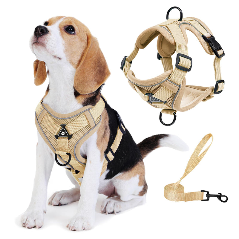 No Pull Dog Harness with Leash Set for Small Sized Dog, Reflective Adjustable No Choke Front Clip Cat Vest Harness with Breathable Mesh, Comfortable Soft Padded Pet Vest, Brown M M (Neck 8.42-12.75'' Chest 8.42-14.72'') - PawsPlanet Australia