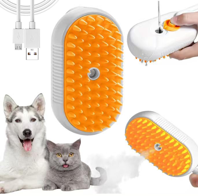 3 in 1 Cat Steam Brush, Rechargeable Steam Pet Brush for Dog,Cat and other pet Anti-Static, Cleaning, Shedding & Combing All In One 1 Count (Pack of 1) - PawsPlanet Australia