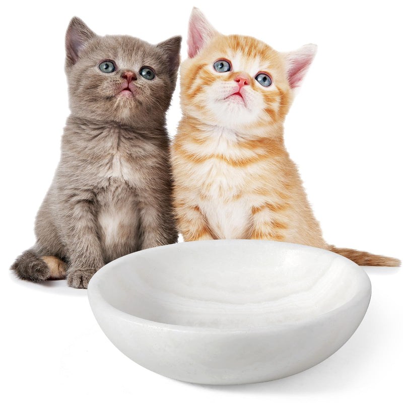 White Cat Bowl, Marble Food and Water Bowl for Cat and Small Dog, Heavyweight 1.5lb Non-Tip Pet Food Dish with Slip-Proof Pad, Premium Stone Feeder for Elegant Home Decor XS Namib Fantasy