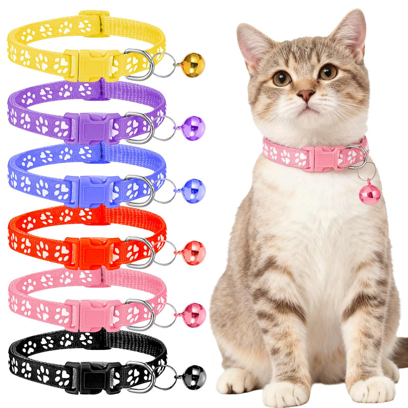 6PCS Cat Collar Breakaway with Bells, Safety Nylon Kitten Collars with Buckle, Adjustable 8.28-14 Inch(21-35.5cm), Claw Print Design, Soft Kitten Collars Cat Collars for Girl Boy Cats - PawsPlanet Australia