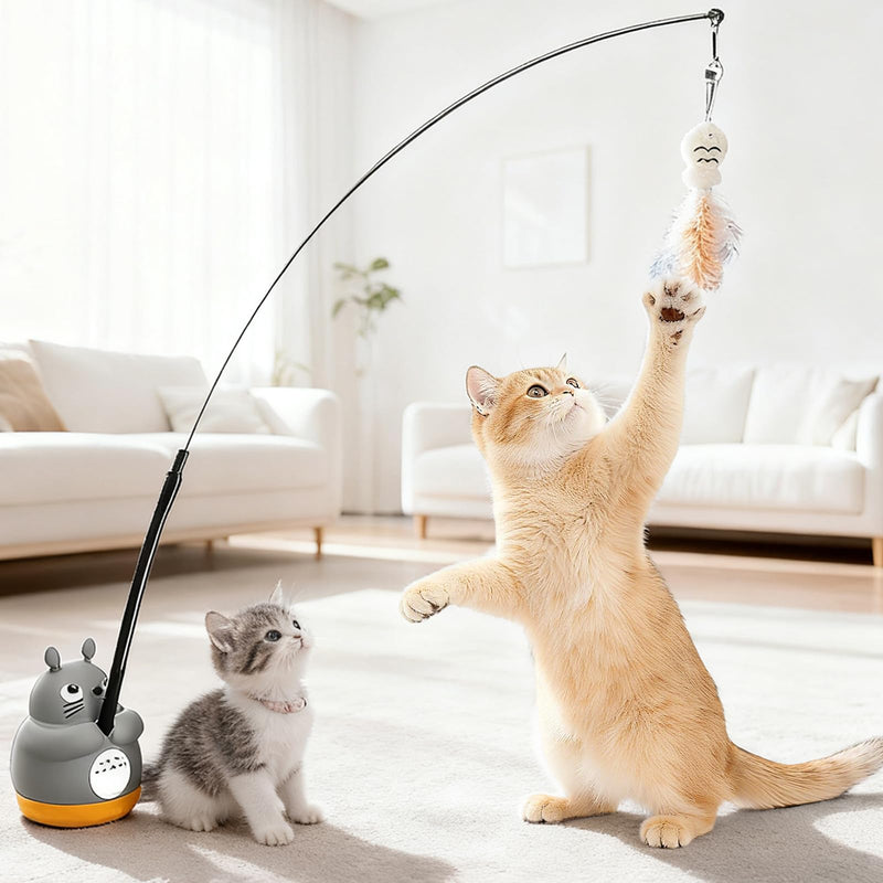 360° Rotatable Interactive Cat Toy, Automatic Cat Wand Toy with Peel-and-Stick Base, Moving Feather, Fish and Bell, Detachable Cat Teaser, Two Model, Cat Toys for Indoor Cats, Kitten and Adult Cats - PawsPlanet Australia