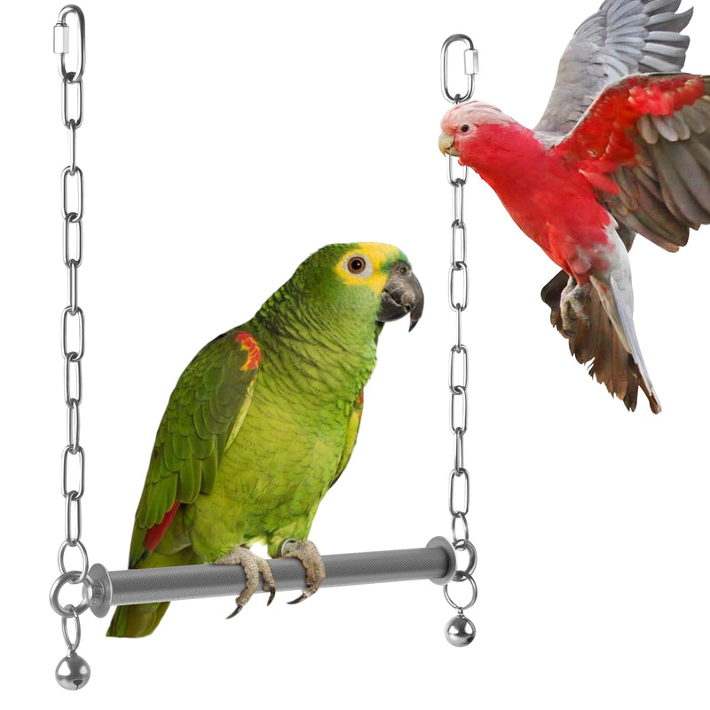 Stainless Steel Large Bird Swing, Hanging Heavy Duty Parrot Swings Perches Stand Toys with Bell, Claw Grinding Birdcage Accessories for Macaw Afican Grey Amazon Cockatoo - PawsPlanet Australia