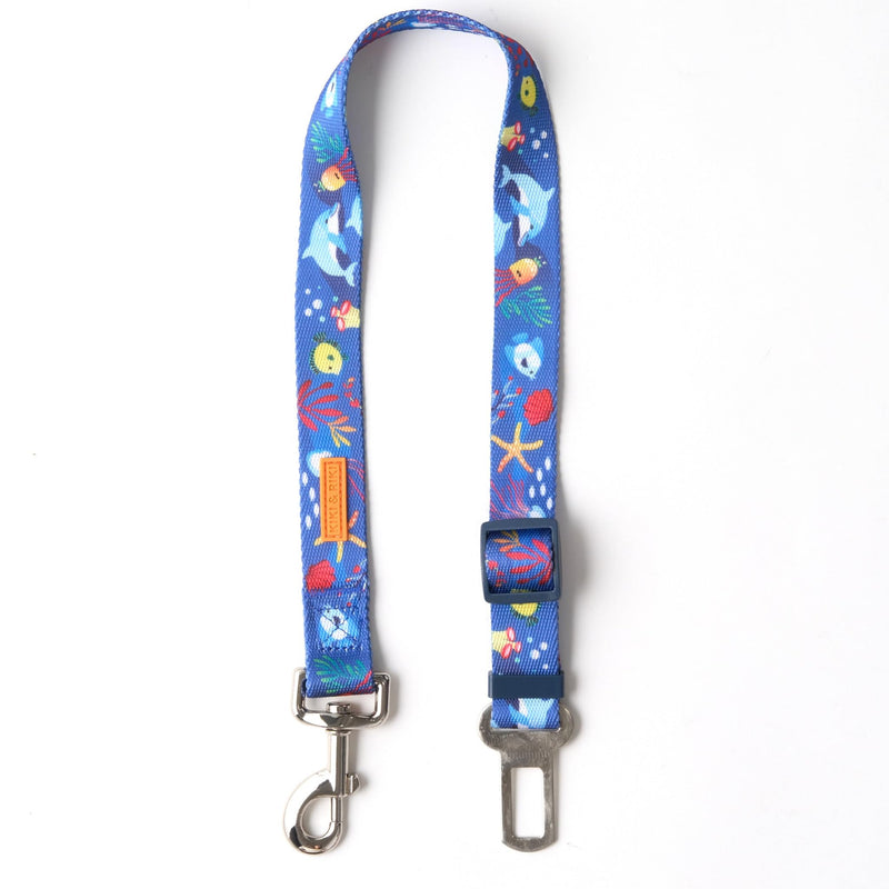 KIKI & RIKI Dog Car Seat Belt, Adjustable 14–24 in (36–61 cm), Premium Nylon Safety Tether, Universal Buckle Clip, Durable Vehicle Restraint Strap, Blue (Ocean Tale) Navy (Ocean Tale) - PawsPlanet Australia