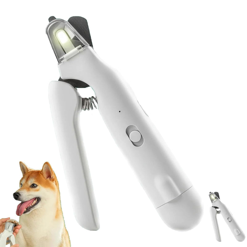 Pet Nail Trimmer with Light, 2 in 1 Nail Clipper and Grinder for Most Animals, Nail Trimmers for Dogs with Guard, Precise Cat & Dog (White) - PawsPlanet Australia