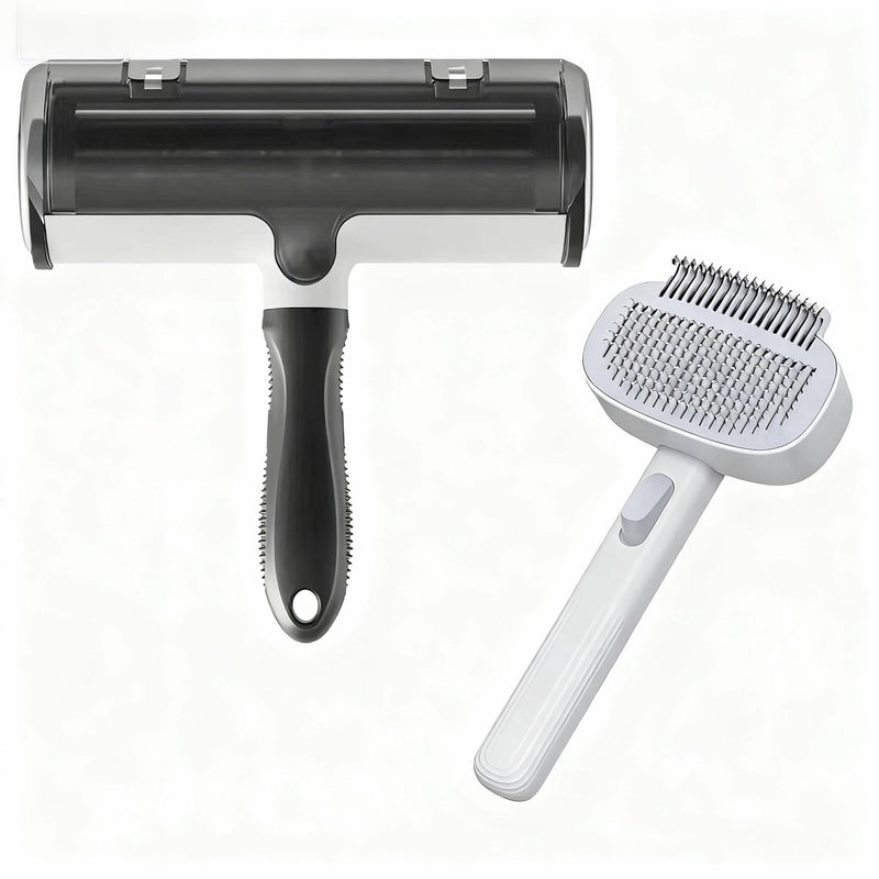 2-In-1 Pet Grooming Kit;Dog Brush For Shedding，Cat Brush For Long Haired Cats- Self-Cleaning Shedding & Detangling Brush,Dual-Direction Design - Professional For Long/Short Haired & Indoor Cats