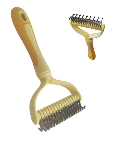 Dematting Comb for Dogs/Cats, 2-Sided Undercoat Detangler Brush for Shedding, Matted Hair & Fur Remover, Painless Pet Grooming Rake with Non-Slip Handle (Yellow,Large) Yellow Large