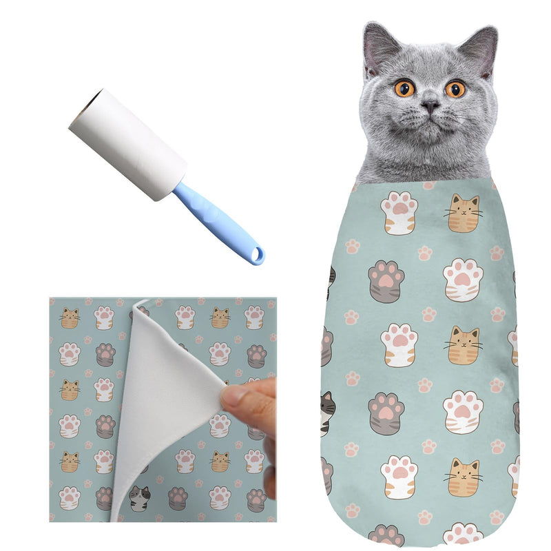 Puffluv Cat Wrap,Feline Nail Cutting Self-Adhesive Relief Blanket, Scratch&Escape-Proof,for Medication,Tooth Brushing,Claw Clipping,Ear Care with Lint Roller, 6-14 lbs - PawsPlanet Australia