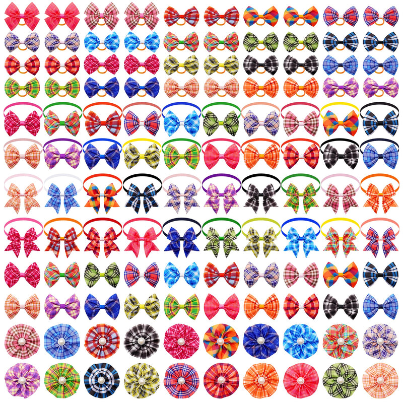 120PCS Dog Bows Plaid Bulk Include 20PCS Bowties with Adjustable Buckle 40PCS Hair Bows 60PCS Flowers and Bowties Attachments for Small Medium Cats Pets Grooming Accessories - PawsPlanet Australia