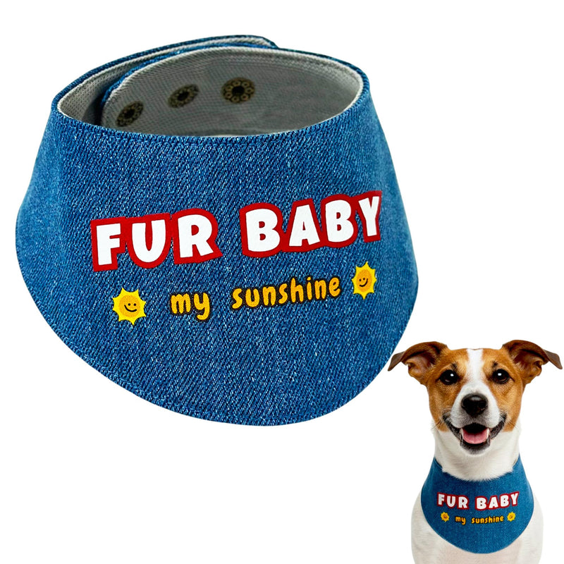 Denim Dog Bandana – Fur Baby Print, Soft & Durable Pet Scarf with Adjustable Metal Snap Buttons for Dogs & Cats (X-Large) X-Large - PawsPlanet Australia