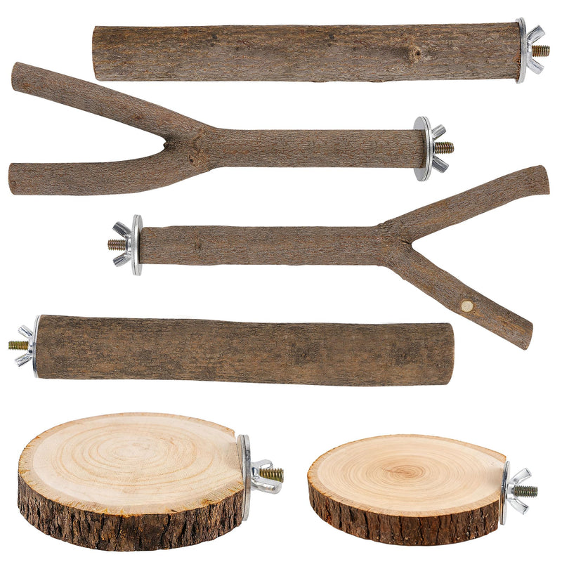6 PCS Bird Perch Set, Natural Birch Wood Straight & Forked Perches with Platforms for Parakeets, Cockatiels, Conures, Lovebirds - Cage Accessories for Climbing & Exercise BMU6