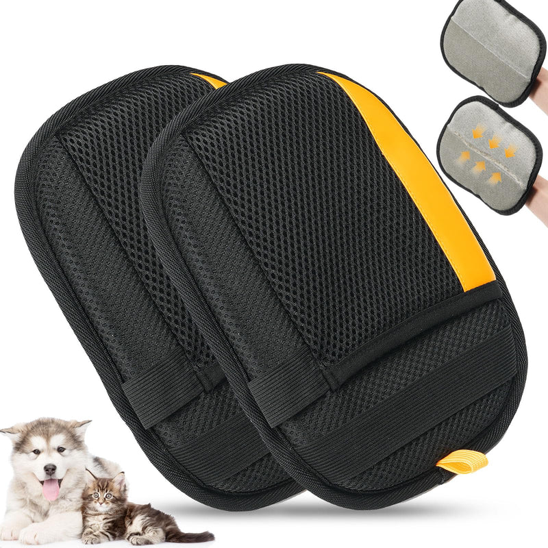 2 Pack Electrostatic Pet Hair Removal Gloves, Upgrade Magic Brush Pet Hair Remover Tool, Washable Reusable Cats and Dogs Grooming Gloves for Laundry, Couch, Car Seat, Furniture 2 Pcs-Black Yellow - PawsPlanet Australia