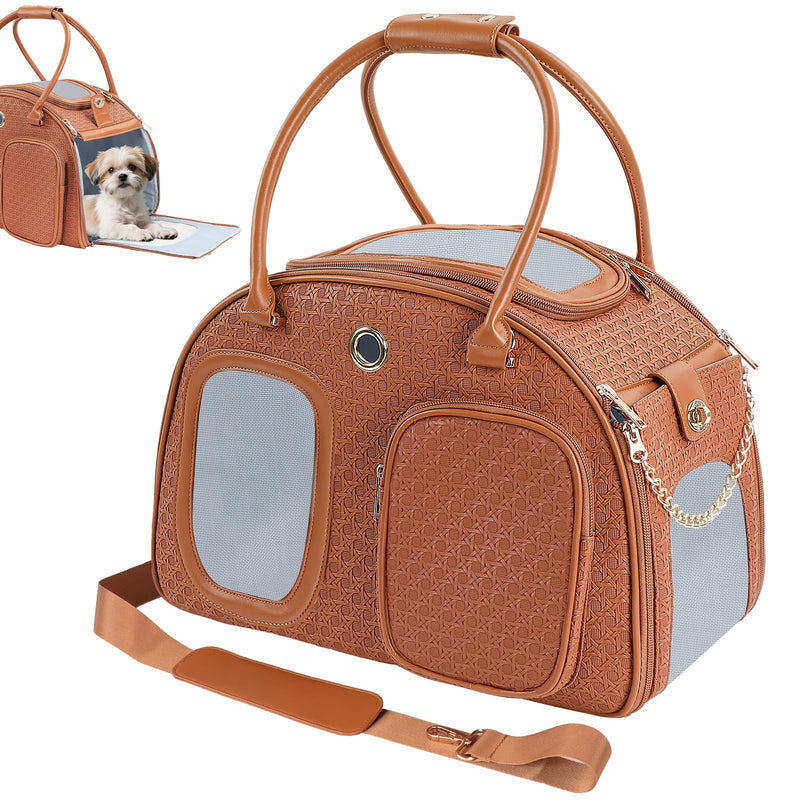 Dog Purse Carrier for Small Dogs, Airline Approved Pet Carrier Purse with Mesh Windows, Soft-Sided Travel Bag for 5–9 lbs Puppy & Cats, Lightweight Tote for Travel & Daily Outings Brown 16.1inch x 8.7inch x 12inch(LxWxH)