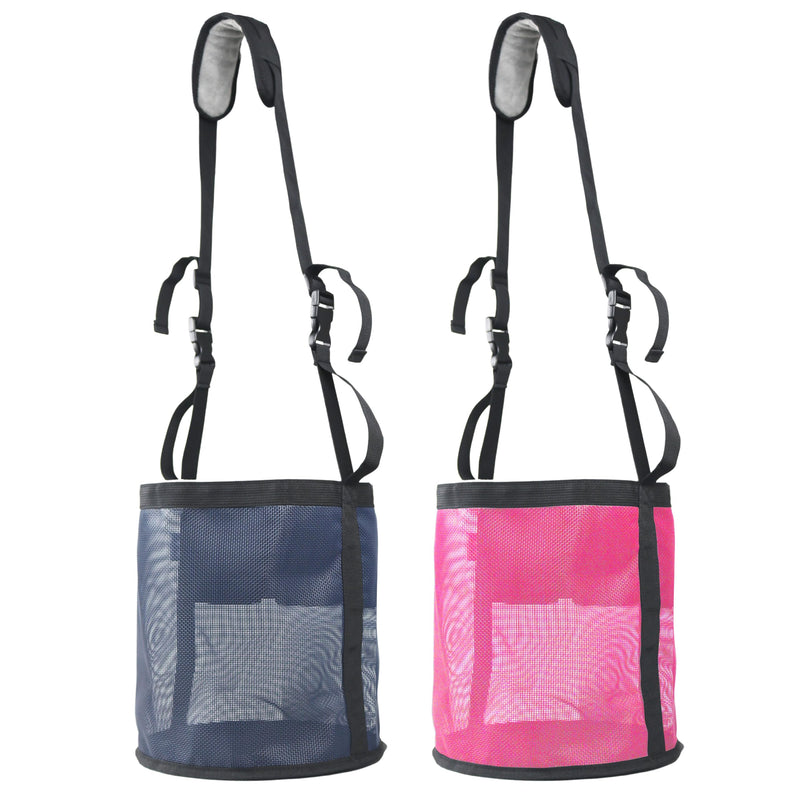 Horse Feed Bag,Heavy Duty Muzzle Feed Bag with Adjustable Strap,Comfort Neck Pad,Nose Pad and Double Waterproof Bottom Mesh Feed Bags for Horse Pack of 2 (Blue+Pink) Blue+Pink