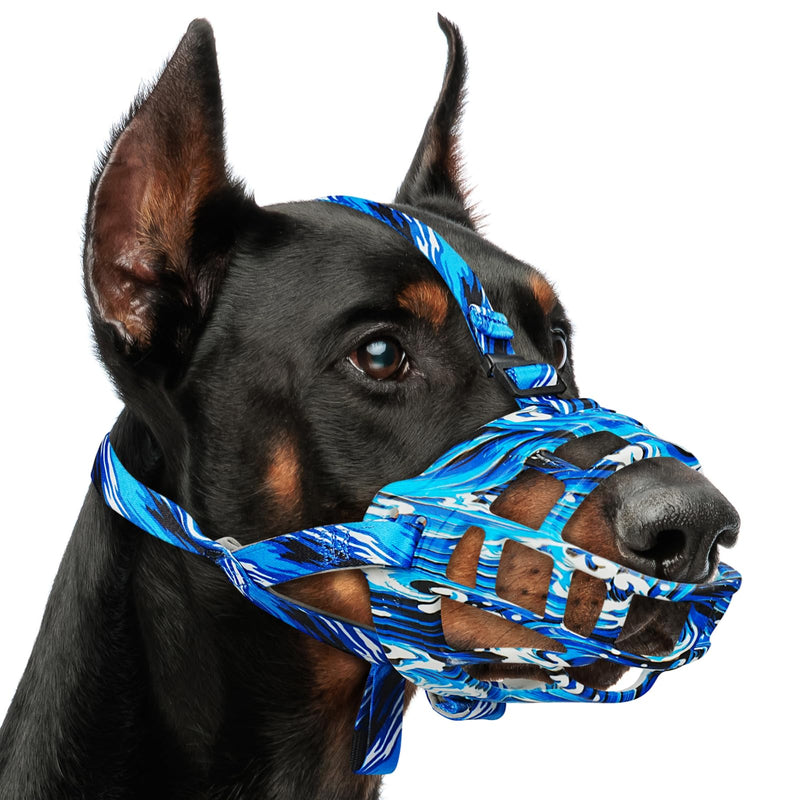 Dog Muzzle to Prevent Biting, Basket Muzzles for Large Medium Small Dogs Allows Panting Drinking Anti Chewing, Perfect for Grooming Trimming Training and Aggressive Reactive Dog (Blue, Size 5) Blue
