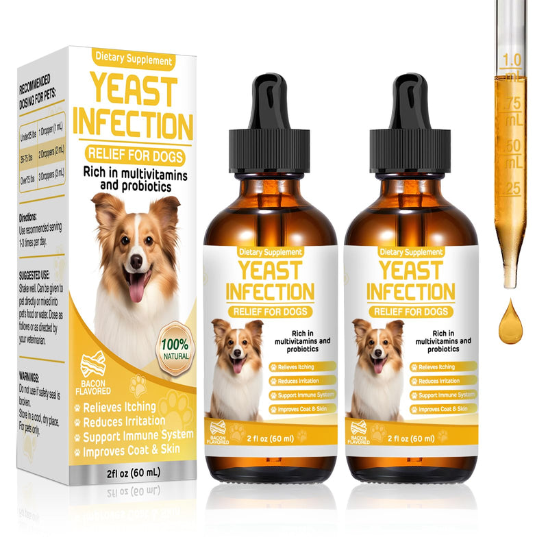 Yeast Infection Treatment for Dogs,Dog Ear Infection Treatment,Itchy Ear,Skin&Allergy Symptoms Relief-Reduces Inflammation&Relieves Irritation,Dog Supplement Drops with Multivitamins Probiotics 2 Pack - PawsPlanet Australia