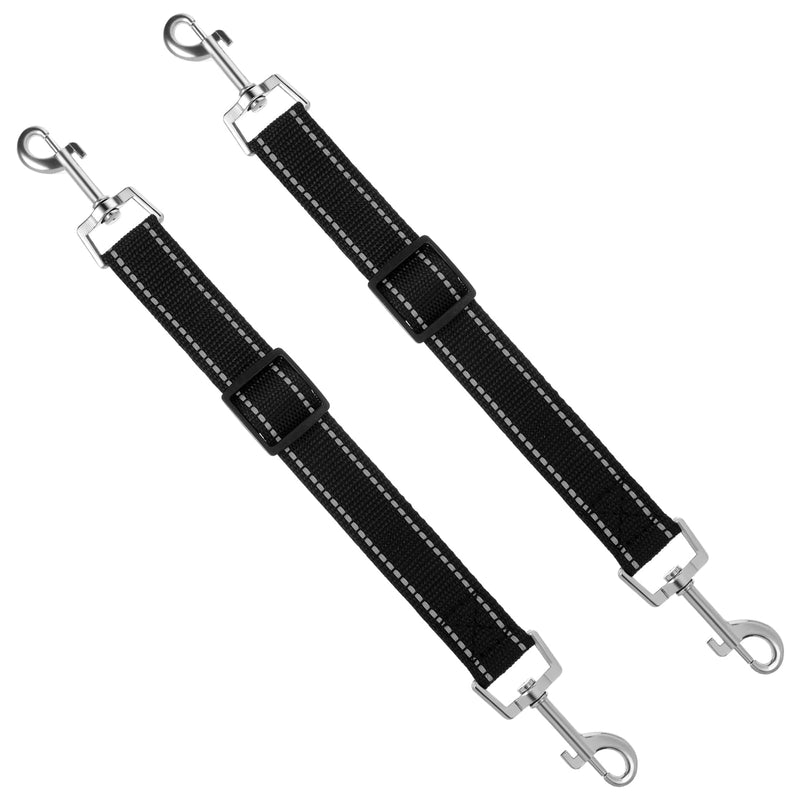 2 Pcs Dog Collar Safety Clips with Double Ended Clasps, Adjustable Collar Backup Clip with Reflective Stripes Harness Collar Connector for Walking Training Running Black - PawsPlanet Australia