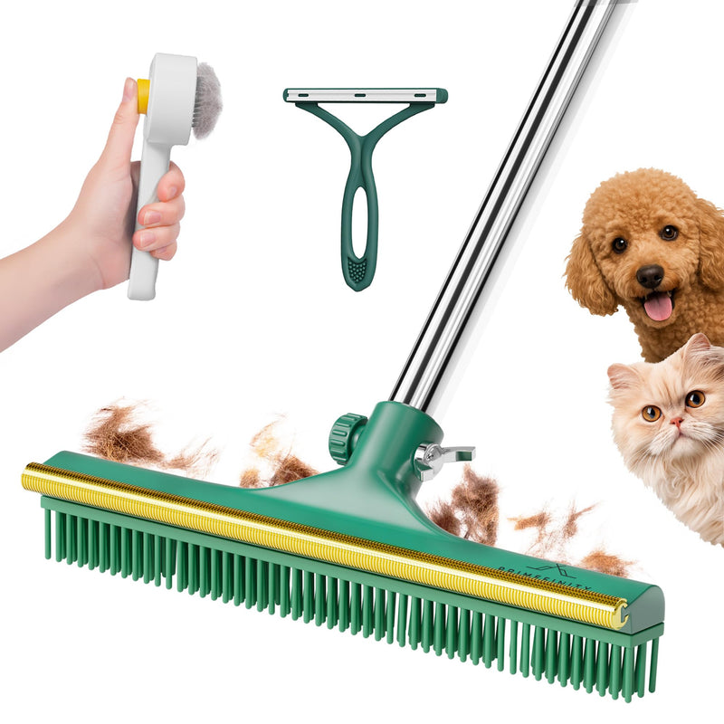 Carpet Rake for Pet Hair Removal, 60” Long Handle – Heavy-Duty Pet Hair Remover for Carpets, Rugs & Mats Cat Dog Fur Rakes Scraper Carpet Broom for Carpets with Copper Teeths - PawsPlanet Australia
