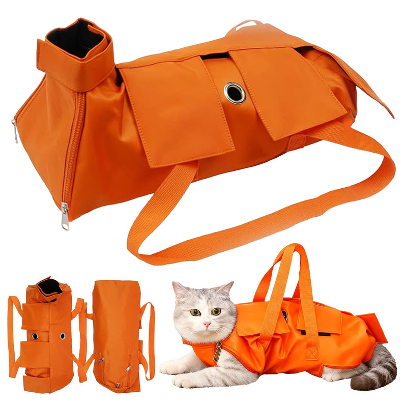 Waterproof Cat Grooming Restraint Bag - Anti-Scratching for Claw Care & Nail Trimming, Ideal for Cat Medical Examination (Orange, S) Orange