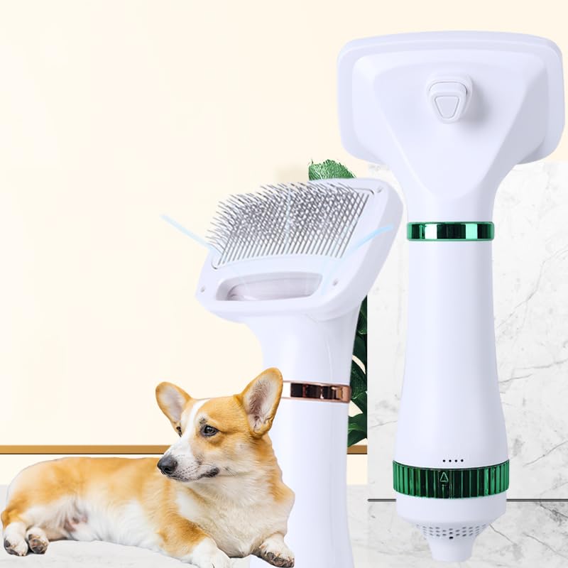 Pet Hair Dryer, 2-in-1 Convenient Dog Blower, 300W Pet Grooming Hair Dryer with Spike Rake Brush, Adjustable Temperature for Small/Medium Cats and Dogs - PawsPlanet Australia