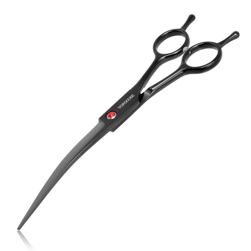 TOPGOOSE 7.5" Dog Grooming Scissor - Professional Down-curved Shear with Ergonomic Handle Japanese Stainless Steel Hair Scissor for Dogs, Cats and Other Pets, Sharp (Curved,Black) Black Curved Shear - PawsPlanet Australia