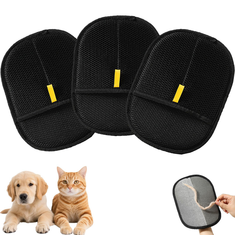 3 Pack Pet Hair Removal Gloves - Reusable Electrostatic Pet Hair Remover Glove for Cats & Dogs, Double-Sided Magic Grooming Glove for Furniture, Car Seats, Carpets & Clothing (3Pcs-Black) 3Pcs-Black - PawsPlanet Australia