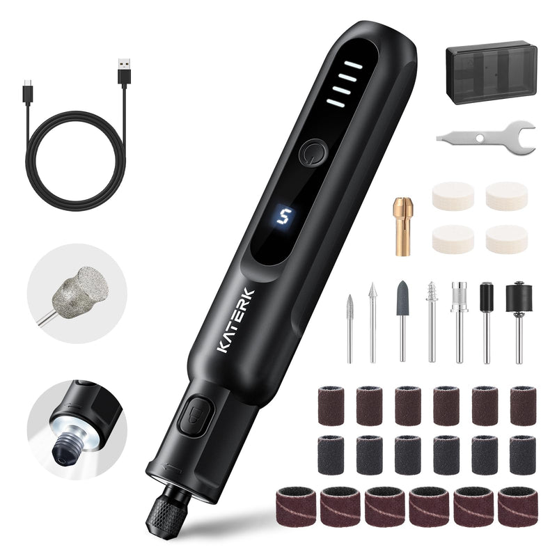 Katerk Pet Dog Nail Grinder - 5 Speed Quiet Electric Dog Nail Trimmer with 360°LED Light, 2500mAh Rechargeable, 32PCS Cordless Rotary Tool for Small Medium Large Dogs & DIY Sanding, Carving (Black) Black