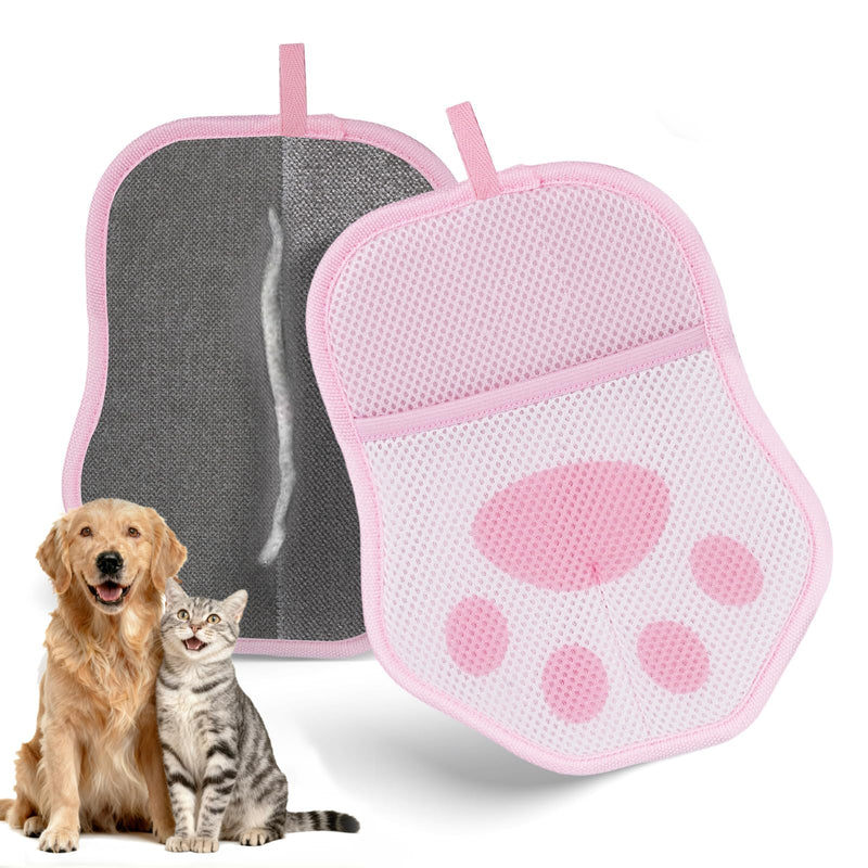 2 Pcs Pet Hair Removal Gloves for Dogs and Cats, Reusable Electrostatic Grooming Gloves for Furniture, Couch, Carpet, Car Seats & Clothing, Efficient Pet Hair Remover Tool for Shedding Control (Pink) Pink - PawsPlanet Australia