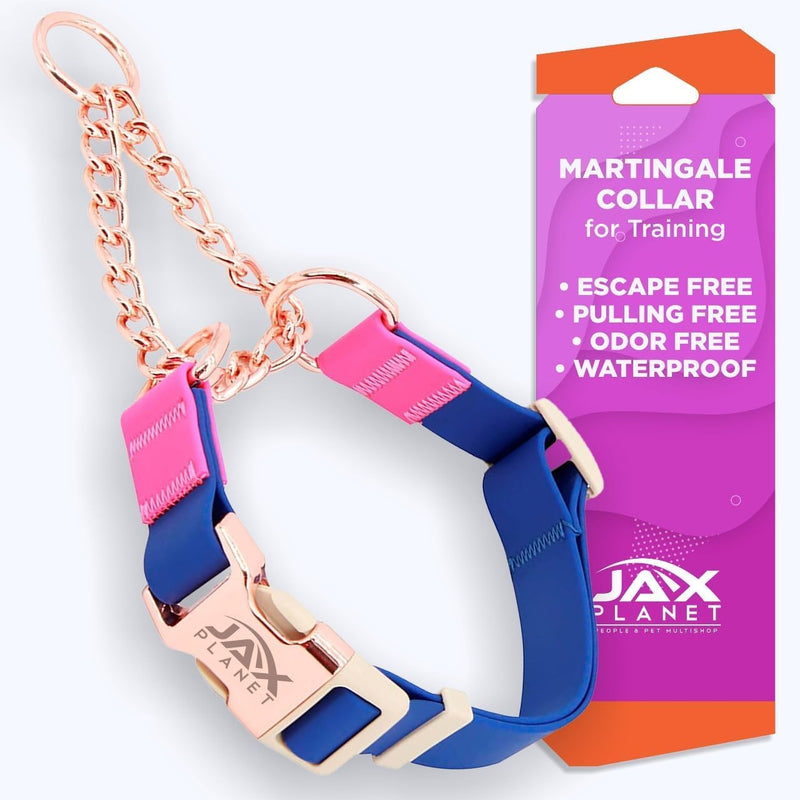 Jelly Waterproof Martingale Dog Collar, No Pull Nylon Collar with Alloy Metal Buckle & D-Ring for Outdoor Training and Walking, Anti Pull, Escape Free, One Time Adjustment - Blue & Rose, XL Collar:(XL)Neck:22"~28" Collar:Blue-Rose - PawsPlanet Australia
