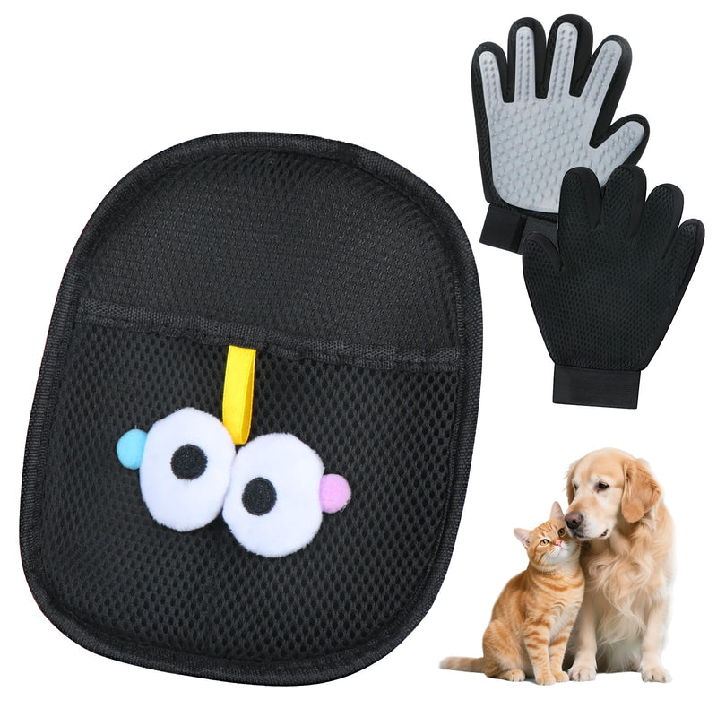 Pet Hair Removal Glove for Cats & Dogs 1PC and Cat & Dog Grooming Gloves for Shedding Brushes 1 Pair, Pet Hair Remover Tool for Clothing, Couch, Carpet, Car Seat, Deshedding Brush & Massage Black Grey Gloves - PawsPlanet Australia