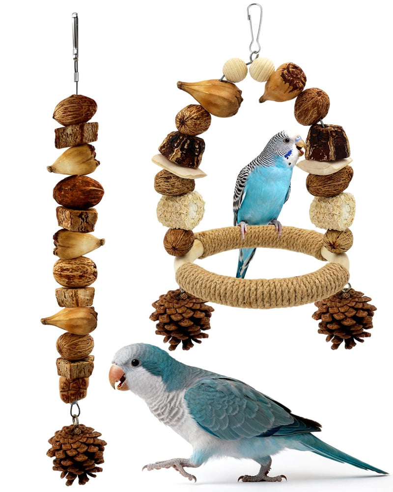 2Pcs Natural Bird Chew Toys, Wood Parakeet Swing Toys with Sisal Wrap for Claw Grinding, Hanging Safe Chew Toys for Parrot Beak Care, Multi-Play Design Cockatiel Toys for Budgie Conure Keeps Busy - PawsPlanet Australia