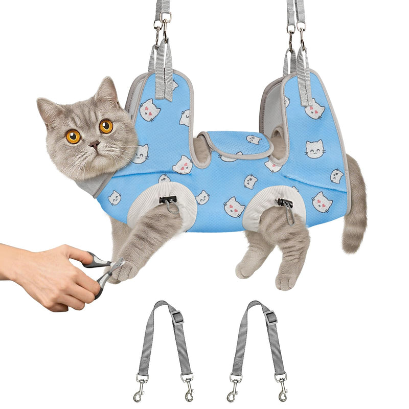 Supet Cat Grooming Hammock Harness for Nail Trimming, Cat Grooming Hanging Sling for Nail Clipping, Pet Restraint Holder for Cutting Nails, Medicine, Ear & Teeth Cleaning, Eye Care (BlueCat M) M ( Weight：5-12 Pound ) BlueCat - PawsPlanet Australia