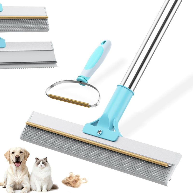 Hotsky Carpet Rake for Pet Hair Removal,3 in 1 Reusable Silicone Carpet Broom,54 inch Adjustable Cat Dog Hair Remover Tool with Lint Scraper and Patented Design for Rugs,Mats,Sofas,Floors Blue - PawsPlanet Australia