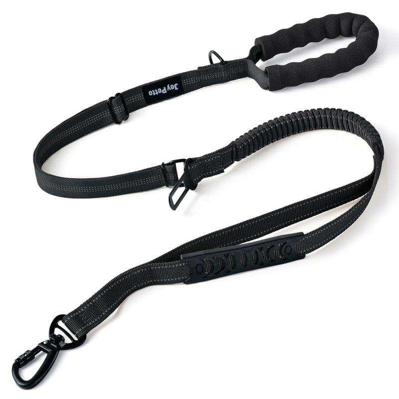 Tactical Heavy Duty Bungee Dog Leash for Medium & Large Dogs - Ultimate Control & Freedom with 4.3-5.2 FT Adjustable (Stretches to 6 FT), Dual Handle, Shock Absorbing, Reflective, Seatbelt Clip, Black - PawsPlanet Australia