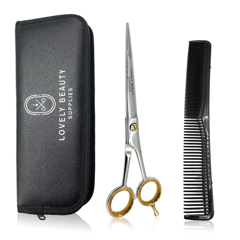 Professional Barber Scissors 6.5" - Sliver- Hair Cutting Shears - Includes Leather Case & Comb - High Carbon Steel, Ergonomic Grip, LBS