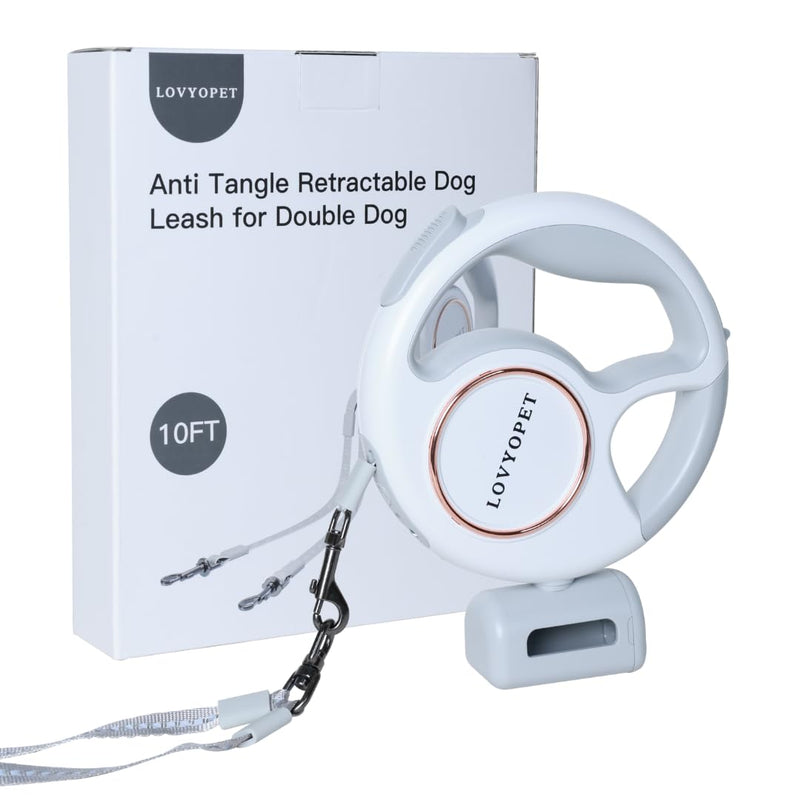 All-in-One Retractable Dual Dog Leash with LED Light and Poop Bag Holder, 360° Tangle-Free Swivel, One-Touch Brake/Lock, Durable Tape & Ergonomic Grip – for Two Small Dogs - PawsPlanet Australia